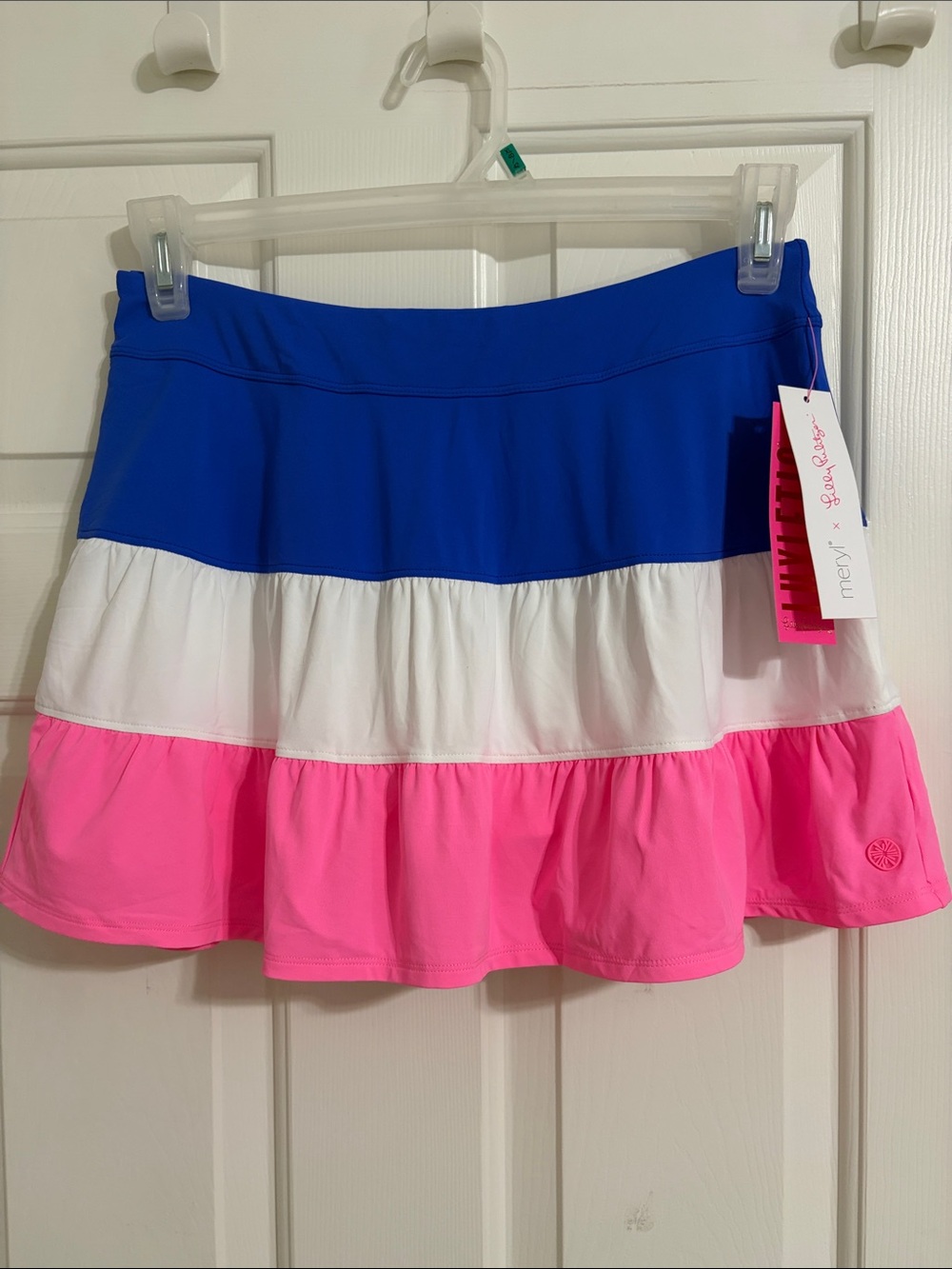 NWT Lilly Pulitzer Blue, White & Pink Tiered Skater Skirt Pickleball, Tennis